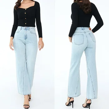 Женские светло-голубые джинсы модные хлопчатобумажные джинсовые брюки с перекрученным швом с высокой талией