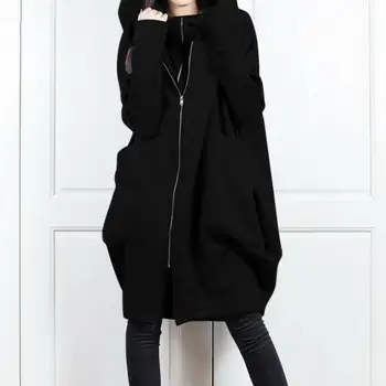 Женская толстовка с длинным рукавом, стильное женское пальто-толстовка с капюшоном, планка на молнии, большие карманы, однотонное изделие средней длины для осени