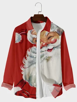 2021 иностранные Рождественские мужские рубашки с 3D принтом, повседневный свободный кардиган с принтом элементов Санта-Клауса, рубашка с длинными рукавами
