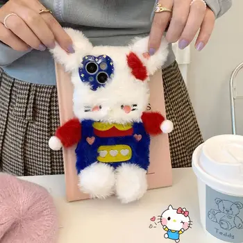 Kawaii Sanrio Плюшевый чехол для телефона Hello Kitty для Iphone 15 14 13 12 11 Pro Max, милый осенне-зимний защитный рукав, подарки для девочек