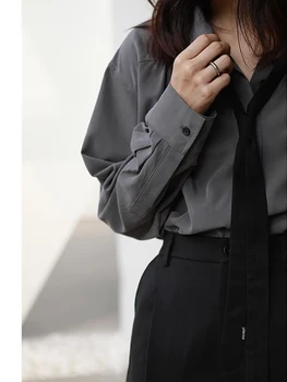 Минималистичные женские рубашки с длинным рукавом, свободная студенческая блузка на пуговицах, Однотонный винтажный топ в корейском стиле, Женская повседневная рубашка оверсайз