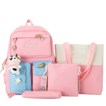 комплект из 4 предметов, милый рюкзак для девочек-подростков, детский школьный рюкзак Kawaii, школьные сумки с несколькими карманами для детей, розовый, фиолетовый, черный