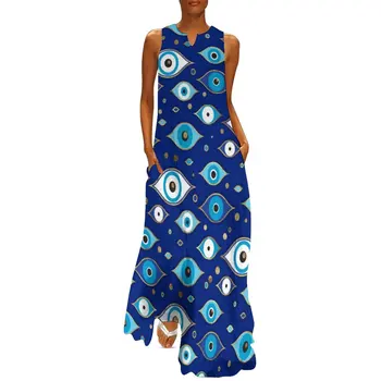 Синее платье от сглаза Летнее Греческое Mati Mataki Уличная мода Повседневные Длинные Платья Женское Графическое Современное платье Макси Большого размера