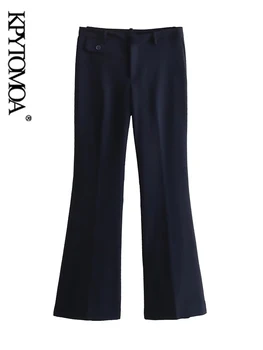KPYTOMOA-Женские брюки-клеш с клапаном спереди, высокая талия, брюки на молнии, женская мода
