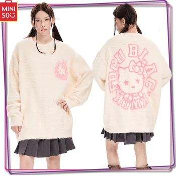 Новый женский вязаный свитер Miniso Sanrio Hello Kitty Y2K, Зимнее теплое пальто с длинными рукавами, Повседневная спортивная рубашка, Одежда в подарок