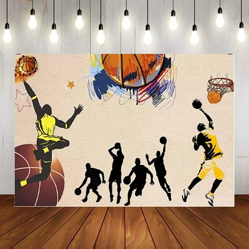 Баскетбольное граффити Neno с всплеском, светящееся темной красочной краской, тематический фон для спортивной фотографии, декор для вечеринки по случаю дня рождения, баннер