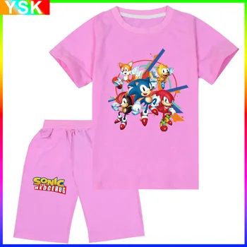 Новый детский костюм Sonic 2 для мальчиков и девочек, шорты с короткими рукавами, комплект из 2 предметов, удобный и повседневный
