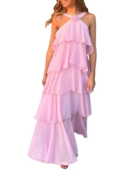Sunloudy Женское сексуальное облегающее платье с оборками на бретельках, длинное платье с разрезом, без рукавов, с оборками на подоле, Пляжная уличная одежда