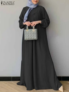 ZANZEA Женские Мусульманские Платья Eid Mubarek Abaya Robe Повседневные Свободные Макси Платья С Длинным Рукавом Модные Abayas Для Женщин Длинное Платье