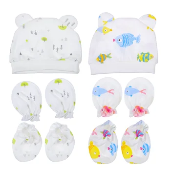 2 комплекта очаровательных шапочек для новорожденных, перчаток от царапин, детских хлопчатобумажных чехлов для ног