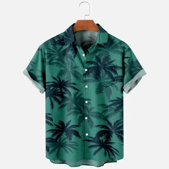 Гавайская 3D печать Harajuku, удобная повседневная рубашка на пуговицах, летняя мужская пляжная рубашка Поло больших размеров с коротким рукавом