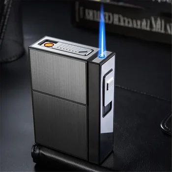 2024 Может Вместить 20 Металлических Портсигаров USB-Зажигалка Ветрозащитная Струйная Перезаряжаемая Газовая Зажигалка Мужской Гаджет Аксессуары Для Курения