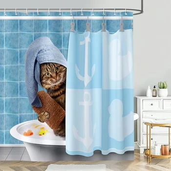 Занавеска для душа с забавным кошачьим принтом, декор для ванной комнаты из полиэстера в деревенском стиле 