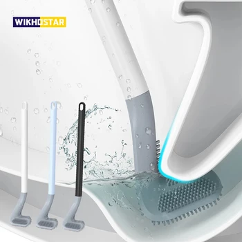 Щетка для чистки унитаза WIKHOSTAR с длинной ручкой, Настенная Силиконовая щетка для унитаза, Инструменты для чистки ванной комнаты, аксессуары для туалета