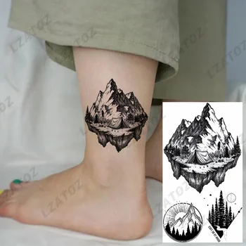 Реалистичные горы лес временные татуировки для мужчин женщин взрослых геометрические волны поддельные татуировки наклейки DIY для ног боди-арт татуировки