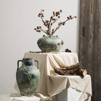 Ваза из грубой керамики ручной работы, комната образцов в стиле ретро Цзиндэчжэнь, настольная цветочная композиция, бутылка для культивирования воды, высушенный поток дзен