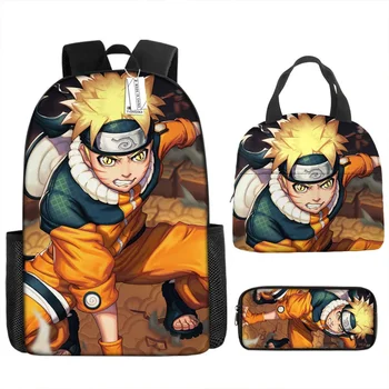 Школьная сумка Naruto, Какаши, Наруто, Учиха, Итачи, Полиэфирная износостойкая студенческая мультяшная сумка для ланча, рюкзак из трех предметов