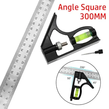 Комбинированный инструмент Spirit Level Angle Square 300 мм линейка с квадратным углом наклона, Регулируемые измерительные инструменты для деревообработки из нержавеющей стали