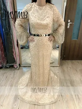 Вечернее платье с пышными длинными рукавами бренда MYMB 2021 года с круглым вырезом и жемчугом для матери Невесты MY41101