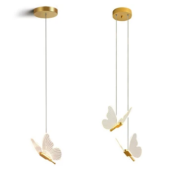 Светодиодные подвесные светильники с бабочками, Скандинавская золотая прикроватная люстра, освещение для гостиной, прикроватная лампа для спальни