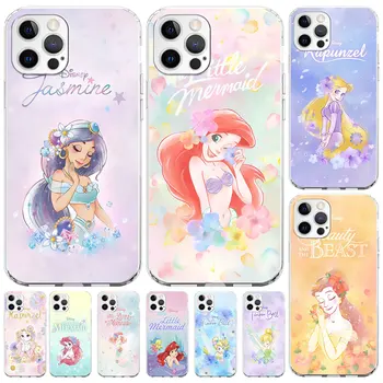 Цветочный чехол Disney Princess для Apple iPhone 11 12 13 Mini 14 Pro Max XR 5 5s SE 2020 X XS 6 6s 7 8 Plus TPU Прозрачный Чехол Для Телефона