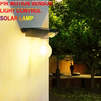 Вольфрамовая лампа, солнечный свет, управление наружным освещением, Датчик движения PIR IP65, водонепроницаемый настенный светильник для двора, коридора, сада, парка