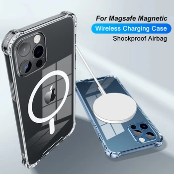 Оригинальный прозрачный магнитный чехол для телефона Magsafe Apple iPhone 14 13 12 11 Pro Max, противоударный чехол, аксессуары для беспроводной зарядки