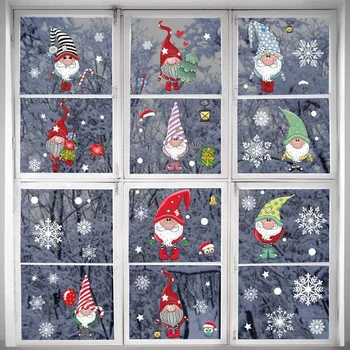 Рождественская наклейка на стеклянную стену с изображением Санта-Клауса и Лося, наклейки для магазина, стеклянные наклейки