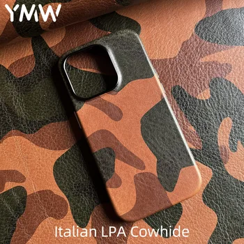 YMW Итальянский камуфляжный чехол из натуральной кожи для iPhone 13 14 Pro Max с индивидуальностью, магнитная крышка телефона из воловьей кожи