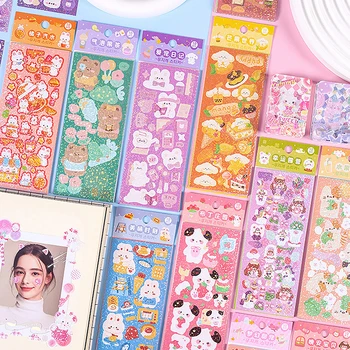 10ШТ Набор наклеек Kawaii Korean Deco с милым красочным мультяшным дизайном и эффектом сверкающего блеска Diary Deco