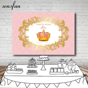 Sensfun Розовый Фон для фотосъемки в короне принцессы с золотым рисунком, фон для вечеринки по Случаю Дня рождения для девочек для фотостудии