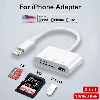 Устройство Чтения Карт Памяти SD TF 3 в 1 для Apple iPhone 14 13 12 11 XS XR Pro Max USB Камера OTG Адаптер для Ноутбука iPad Cardreader