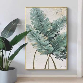 Настенное произведение ручной работы тропическое растение зеленый лист Современная Абстрактная Картина Маслом На Холсте Большого Размера Украшение