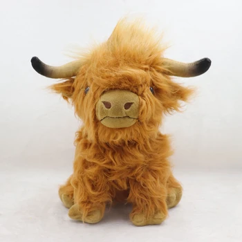 25 см Шотландская высокогорная корова Плюшевая игрушка Сидящая поза Длинные волосы Милая имитация Фестиваль кукол-коров Kawaii Отправить детям на День рождения