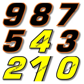 Номера гонок 0123456789 Черный с оранжевой каймой, Графическая наклейка для мотокросса, Виниловая наклейка на автомобиль, шлем для ноутбука, Автомобильные аксессуары