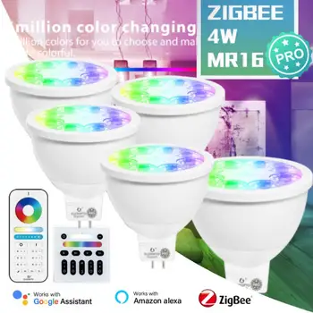 1-5 Шт. ZigBee 3.0 Smart MR16 Spotlight Pro 4 Вт RGB CCT Светодиодная Лампа с Регулируемой Яркостью Alexa Voice Работа С Zigbee Gateway Поддержка RF-Управления