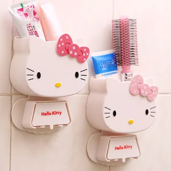 Аниме Каваи Санрио Hello Kitty Держатель зубной щетки Коробка для хранения в ванной комнате для девочек Бытовая Настенная стойка для хранения зубной пасты и расчески