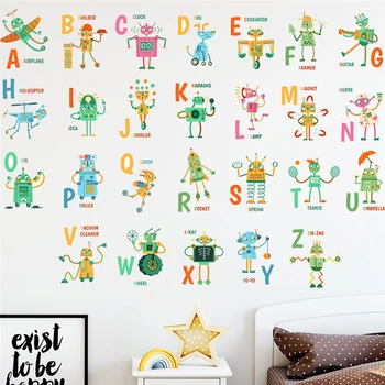 Забавные буквы-роботы, наклейки на стену для детской спальни, настенные росписи с английским алфавитом, наклейки для дома, образовательные плакаты