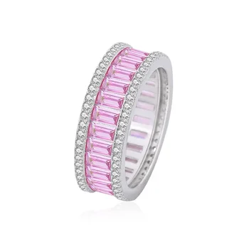 Багетное циркониевое кольцо с полным набором бриллиантов, женское кольцо из стерлингового серебра S925 пробы, нишевые дизайны
