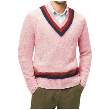 Деловые Вязаные Свитера для Мужчин, Розовые Пуловеры С V-образным вырезом, Зеленые, Мужская Одежда, Винтаж 90-х, Классические Трикотажные Джемперы Поверх