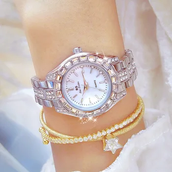 Модные женские кварцевые часы BS New Watch Square Diamond коричневого цвета класса люкс для меньшинств