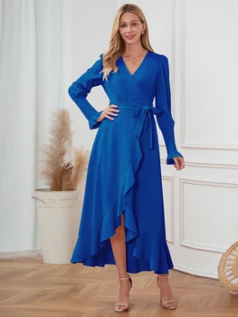 2023 Новые кружевные платья с V-образным вырезом в виде листьев лотоса в Европе и Америке, облегающие, темпераментные, длинная юбка, платье оверсайз для женской одежды