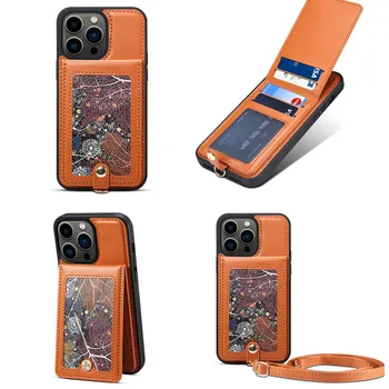 Слот для фотокарточек, задняя крышка с цветочным рисунком для Iphone 14 13 Pro Max, роскошный чехол-бумажник из искусственной кожи с подставкой