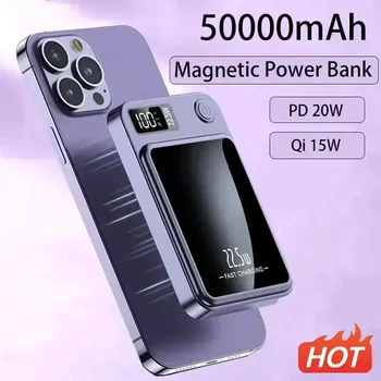 Магнитное беспроводное зарядное устройство Qi емкостью 50000mAh Power Bank 22,5 Вт Быстрая зарядка для iPhone Huawei Xiaomi Mini Powerbank