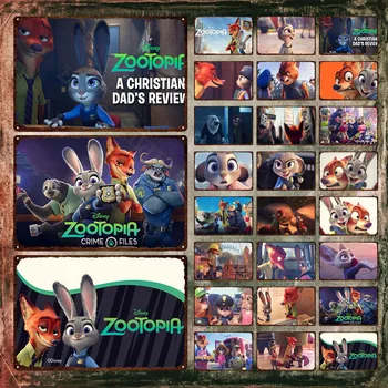 Жестяные Вывески Disney Zootopia Город Животных с Мирным Сосуществованием Кролик Джуди Металлический Плакат Наклейки на Стены для Декора Детской комнаты