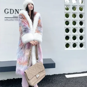 Длинное свободное пальто из искусственного меха цвета Dream Color, китайское пальто из искусственного меха древнего цвета, женское пальто Тока, накидка с капюшоном, уличная одежда X-Long, пальто из искусственного меха