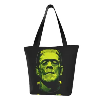 Зеленая сумка для покупок с монстром Франкенштейном, женская холщовая сумка через плечо, прочные сумки для покупок из фильмов ужасов на Хэллоуин