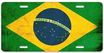 металлическая жестяная вывеска 2 шт Прочный и красивый номерной знак Алюминиевые держатели крышки номерного знака Флаг Бразилии для автомобилей Декоративные