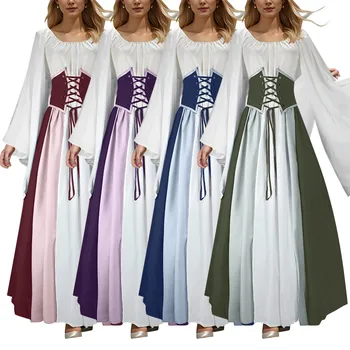 Средневековый винтажный Эльфийский костюм Феи-эльфийки Для женщин, платье принцессы, корсет с подтяжкой на талии, топ с оборками, платья