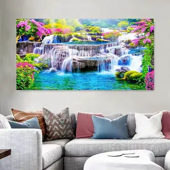 Алмазная вышивка большого размера Водопад и горное озеро Натуральное дерево, полная алмазная мозаика, пейзажный декор JX0130